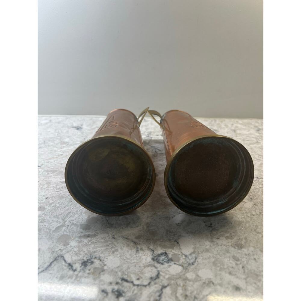 2 Gebrüder Bing Nuremberg Vases Circa 1900-10 Brass Copper Geometric JL - Picture 5 of 11